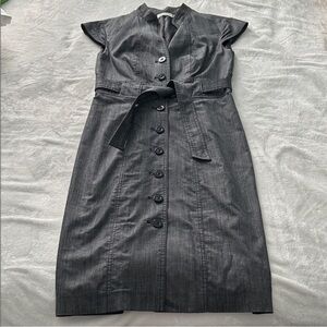 Calvin Klein Charcoal Gray Button-Front Midi Dress with Tie Waist